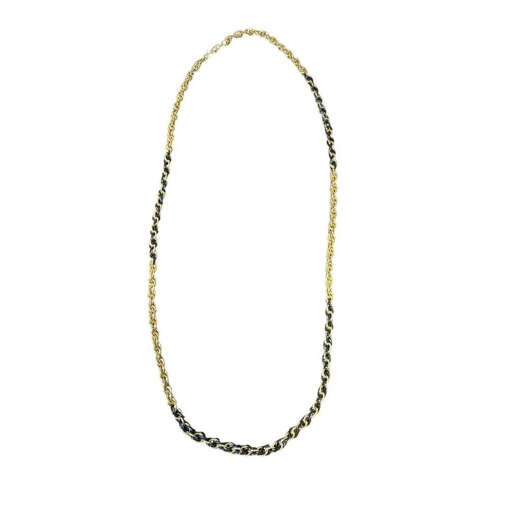 VTG Monet Black‎ Enamel Gold Tone Rope Chain Necklace 30
